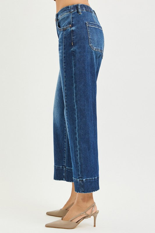 Slouchy Cropped Barrel Jean with Back Elastic Waist