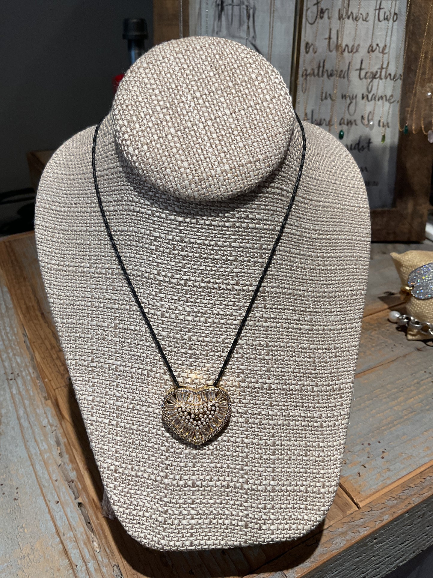 Heart with Pearls and Baguette Necklace