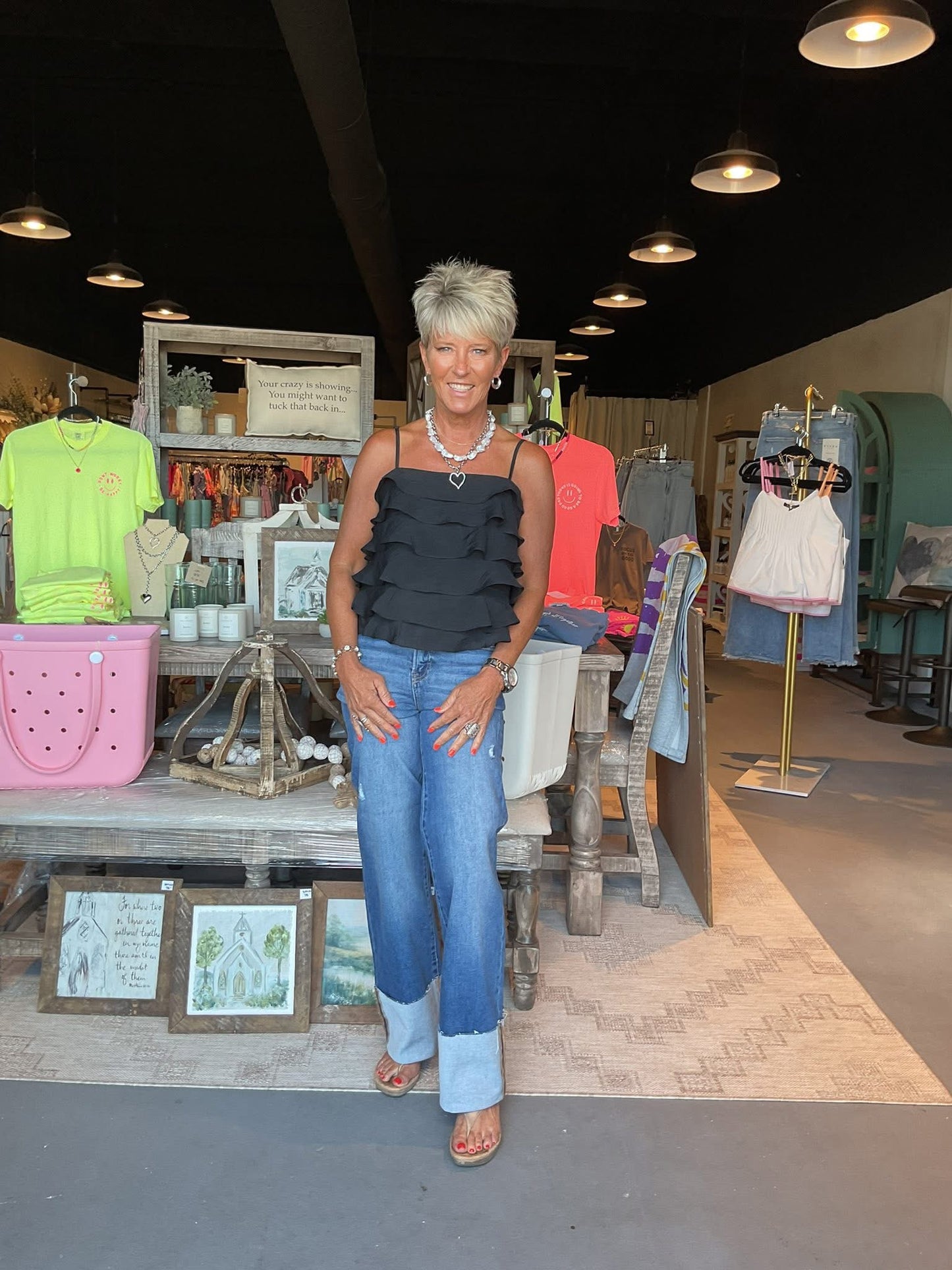 SB32 black tiered ruffle layered cami top