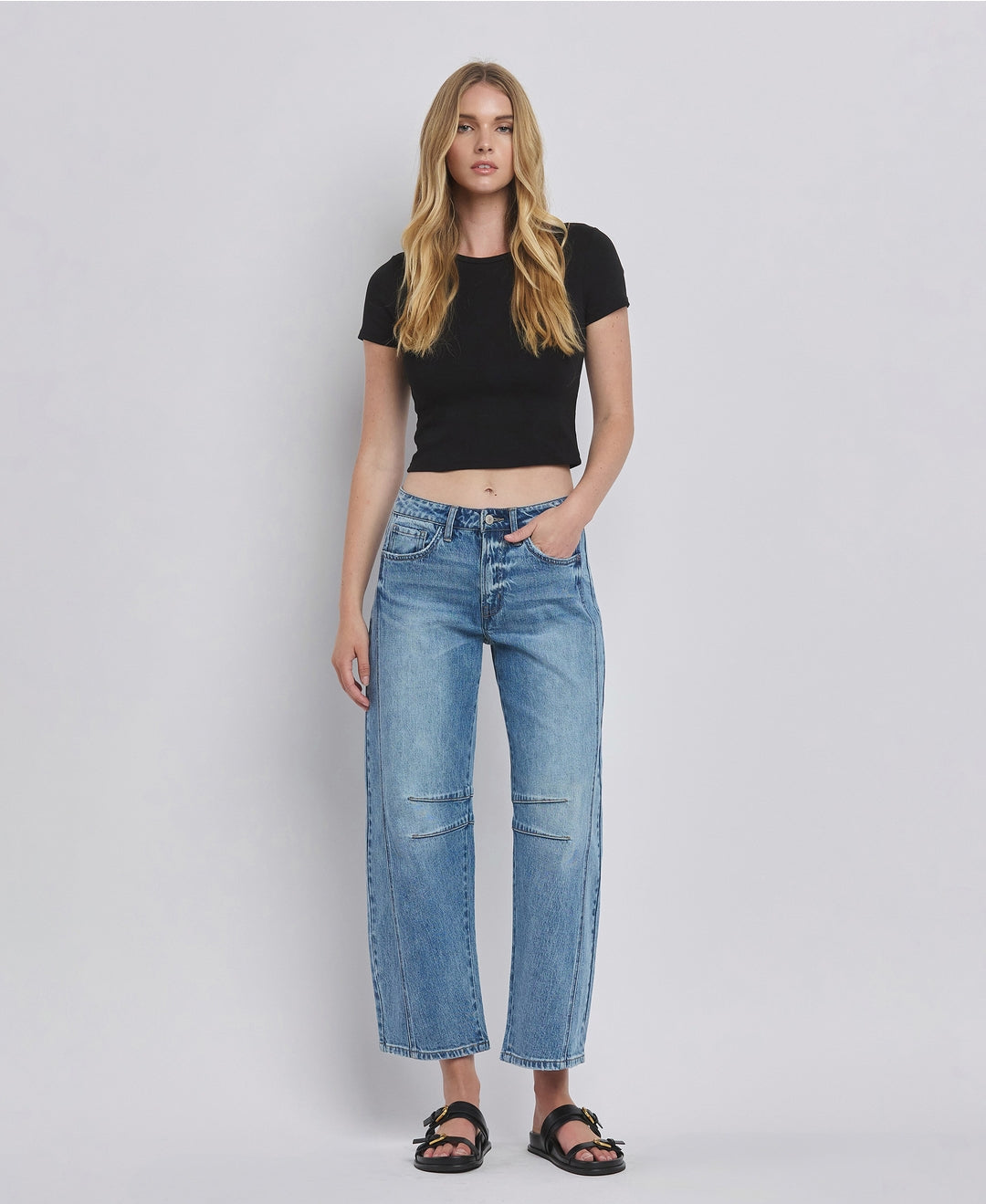 High Rise Dart Structured Fit Barrel Jeans