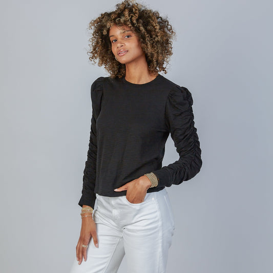Black Ruched Long Sleeve Tee