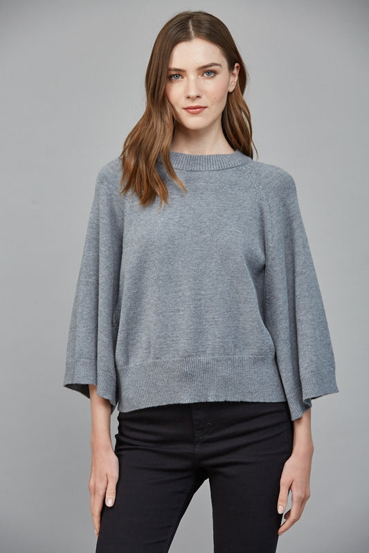 Grey Wide Reglan Short Sleeve Crew Neck Sweater