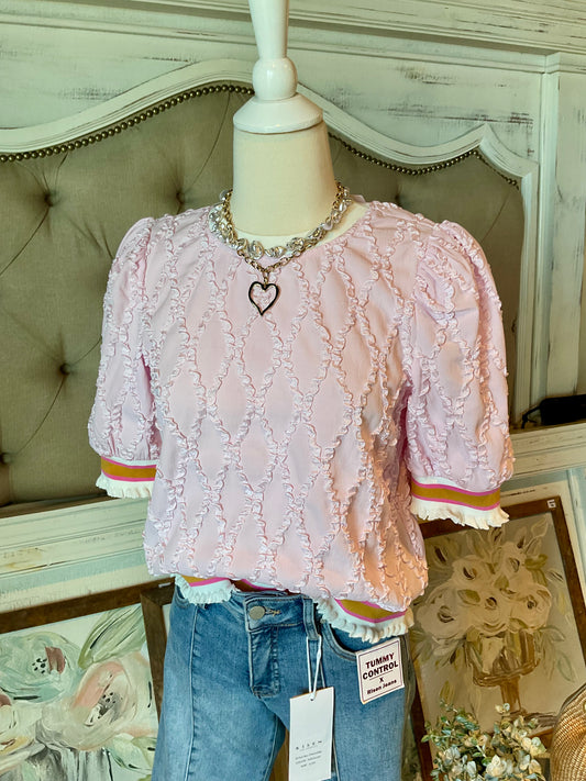 VY04 Pink Elastic Band Textured Top