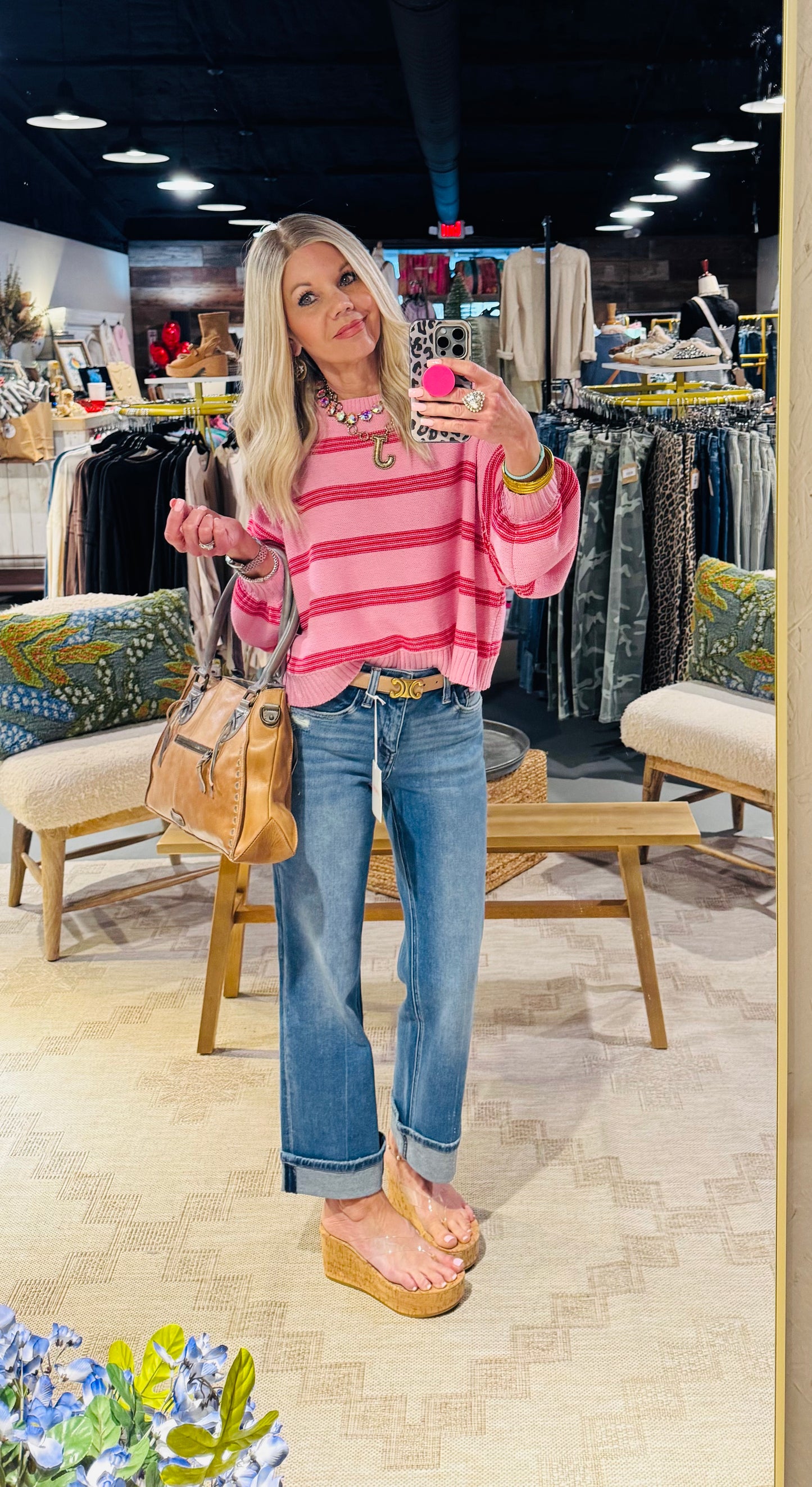 Pink and Red Striped Sweater