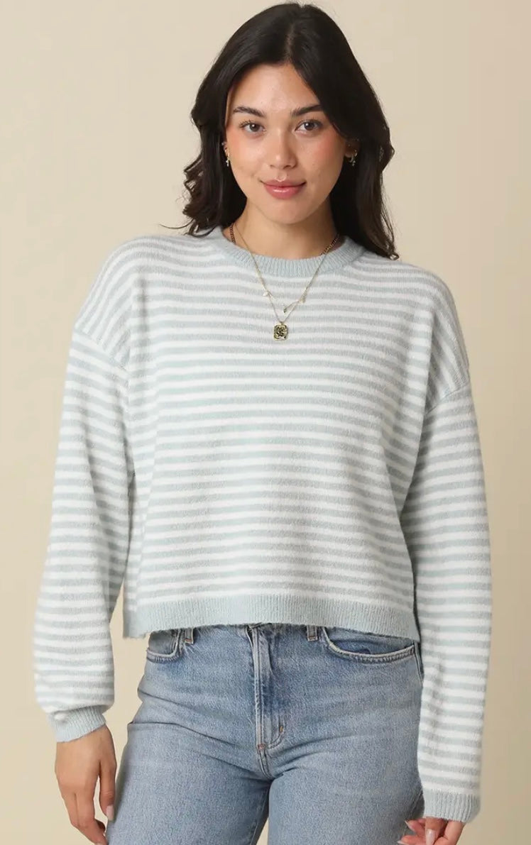 Haley Light Green Stripe Knit Sweater