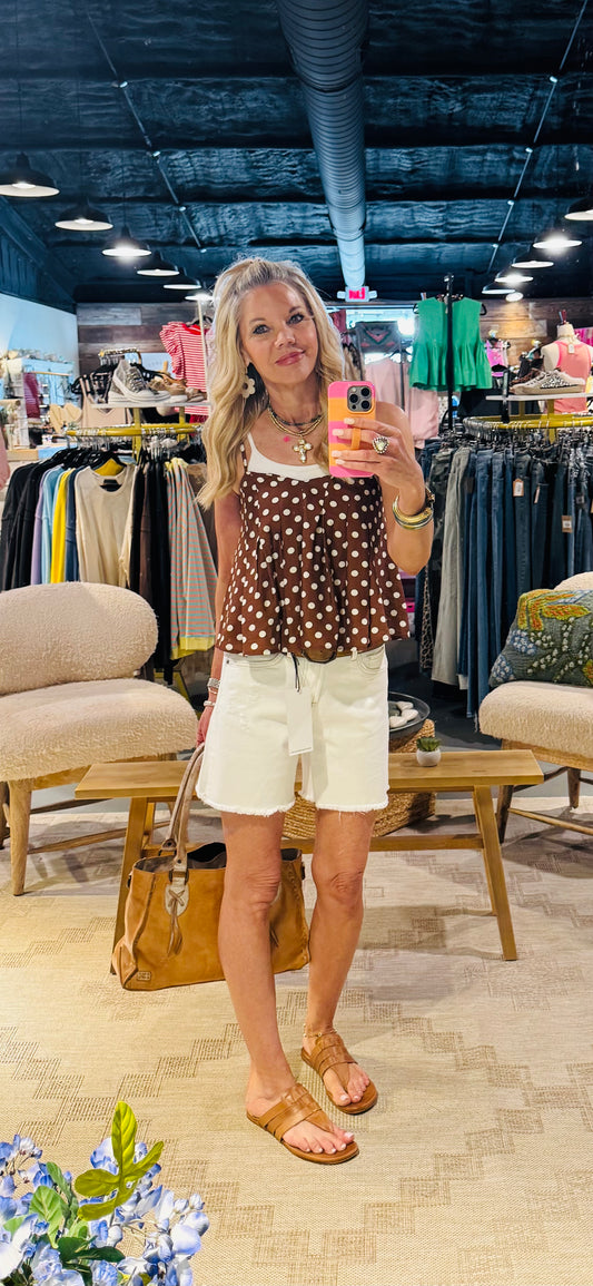Longer Length Distressed Shorts in Misty White
