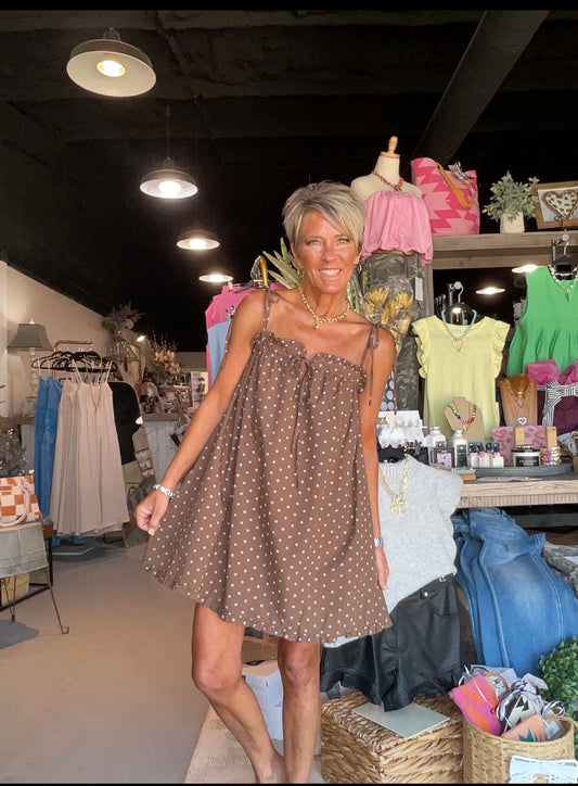 Polly Polka Dot Mini Dress Chocolate
