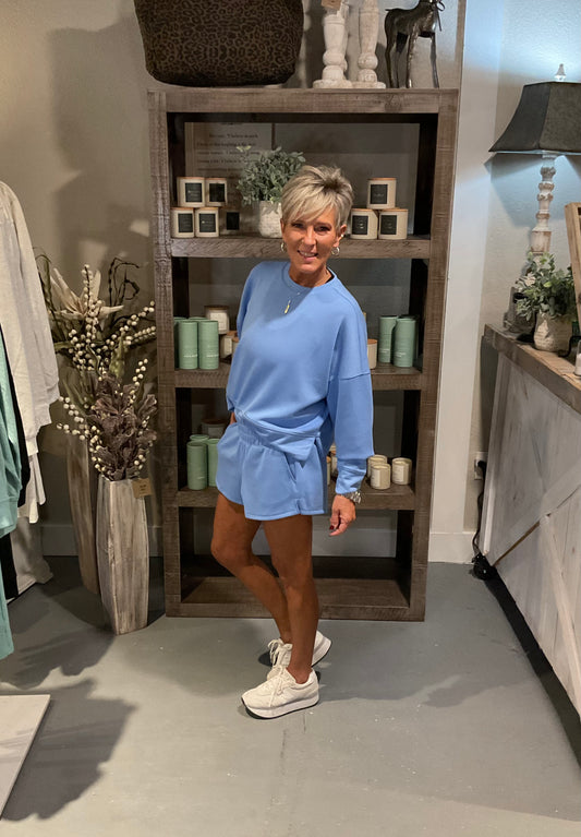 Scuba Sweatshirt & Shorts Set in Cornflower Blue