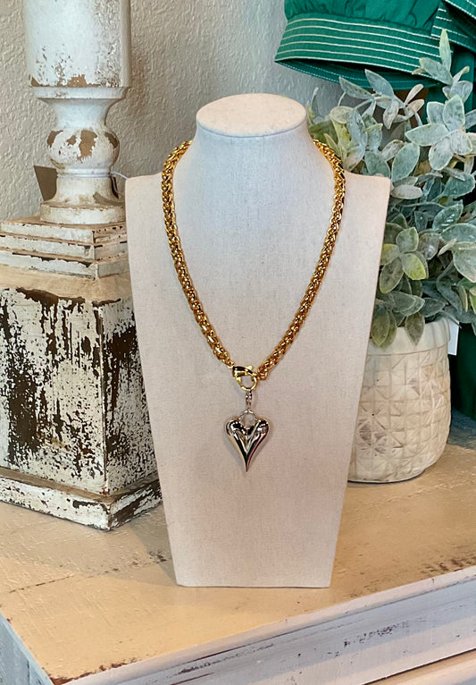 GM03 Chunky Gold chain with Silver Heart Necklace