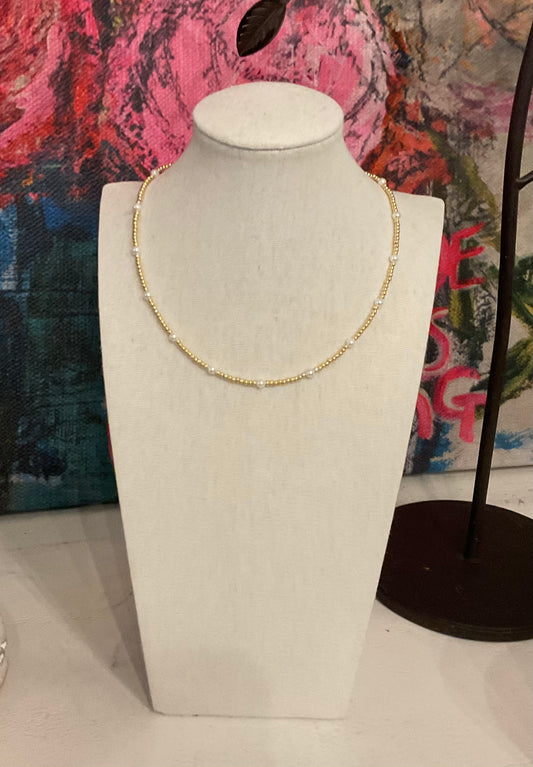 Gold with Pearl Layering Necklace 15” with 2” Extender