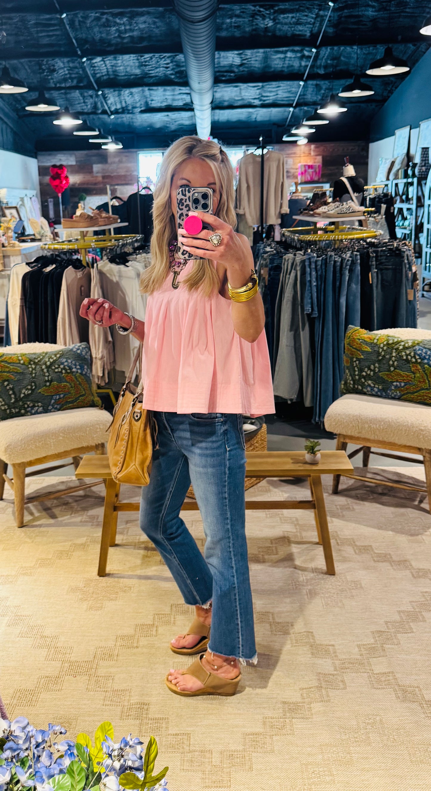 Pleated Detail High Low Sleeveless Top in Baby Pink