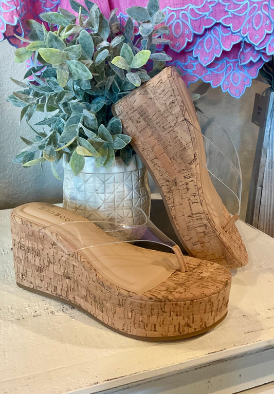 Clear Cork Wedge Sandal