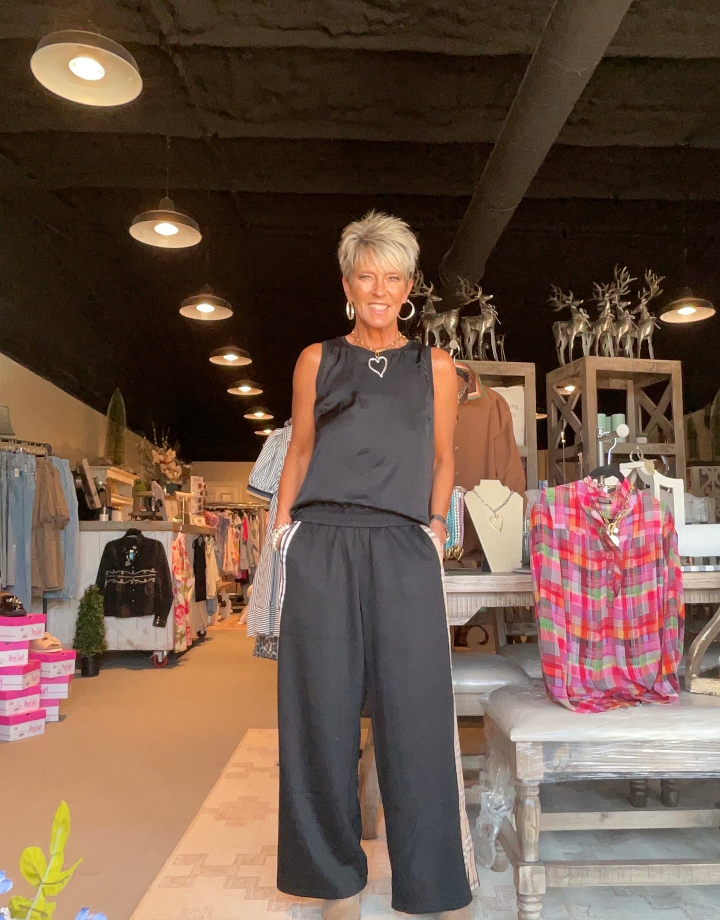 Black Pants with Plaid Stripe