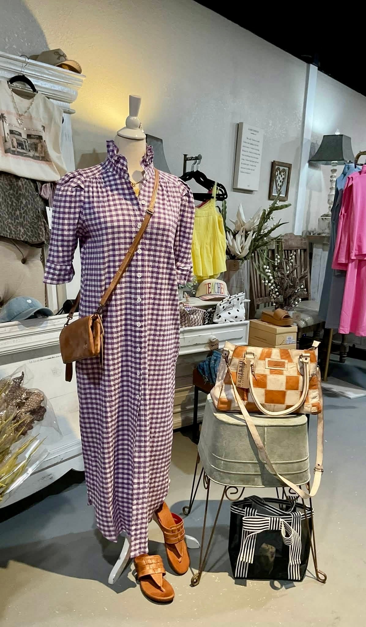 Purple Gingham Midi Dress