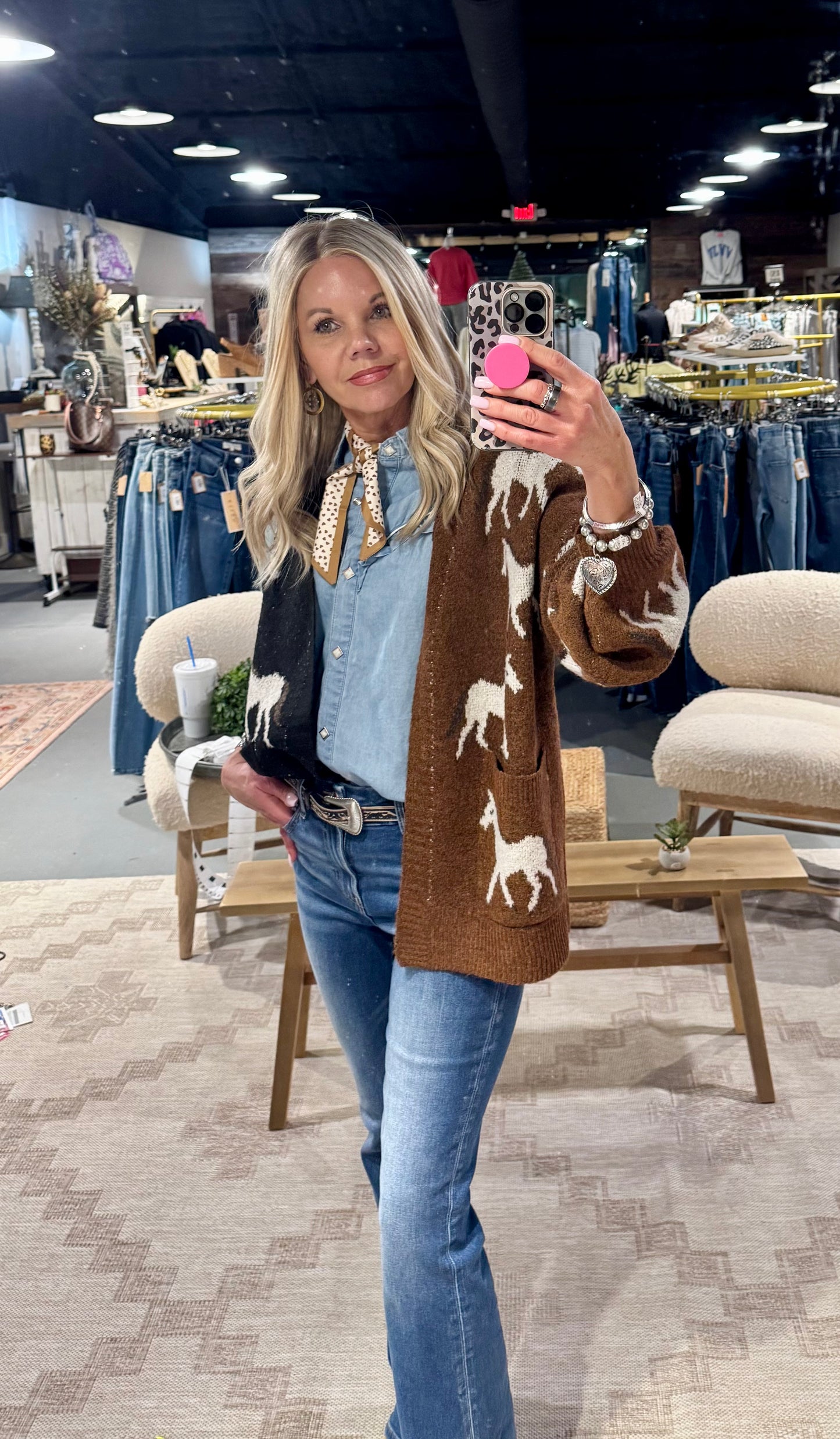 Two Tone White Horse Cardigan