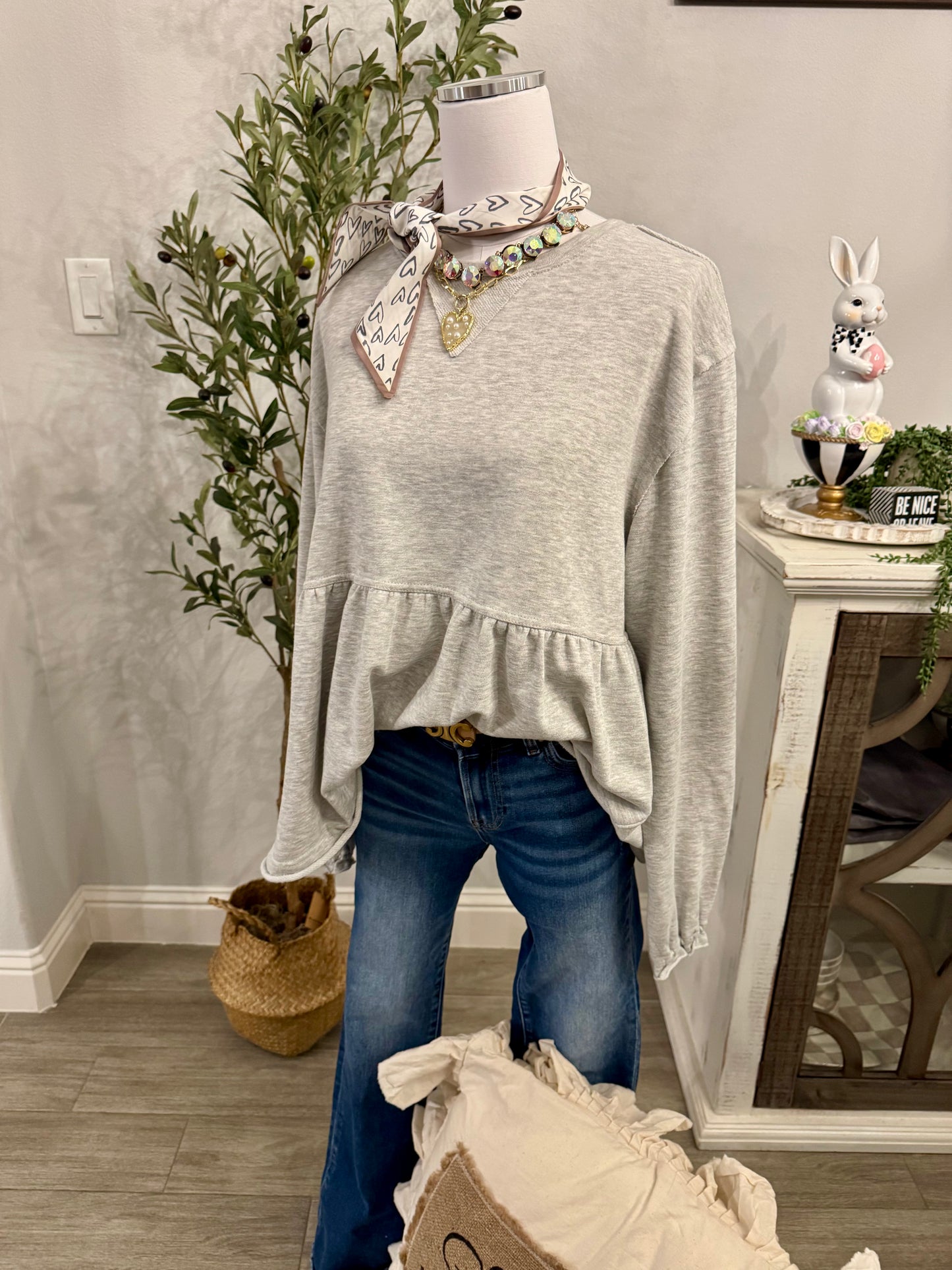 Heather Grey French Terry Babydoll Top