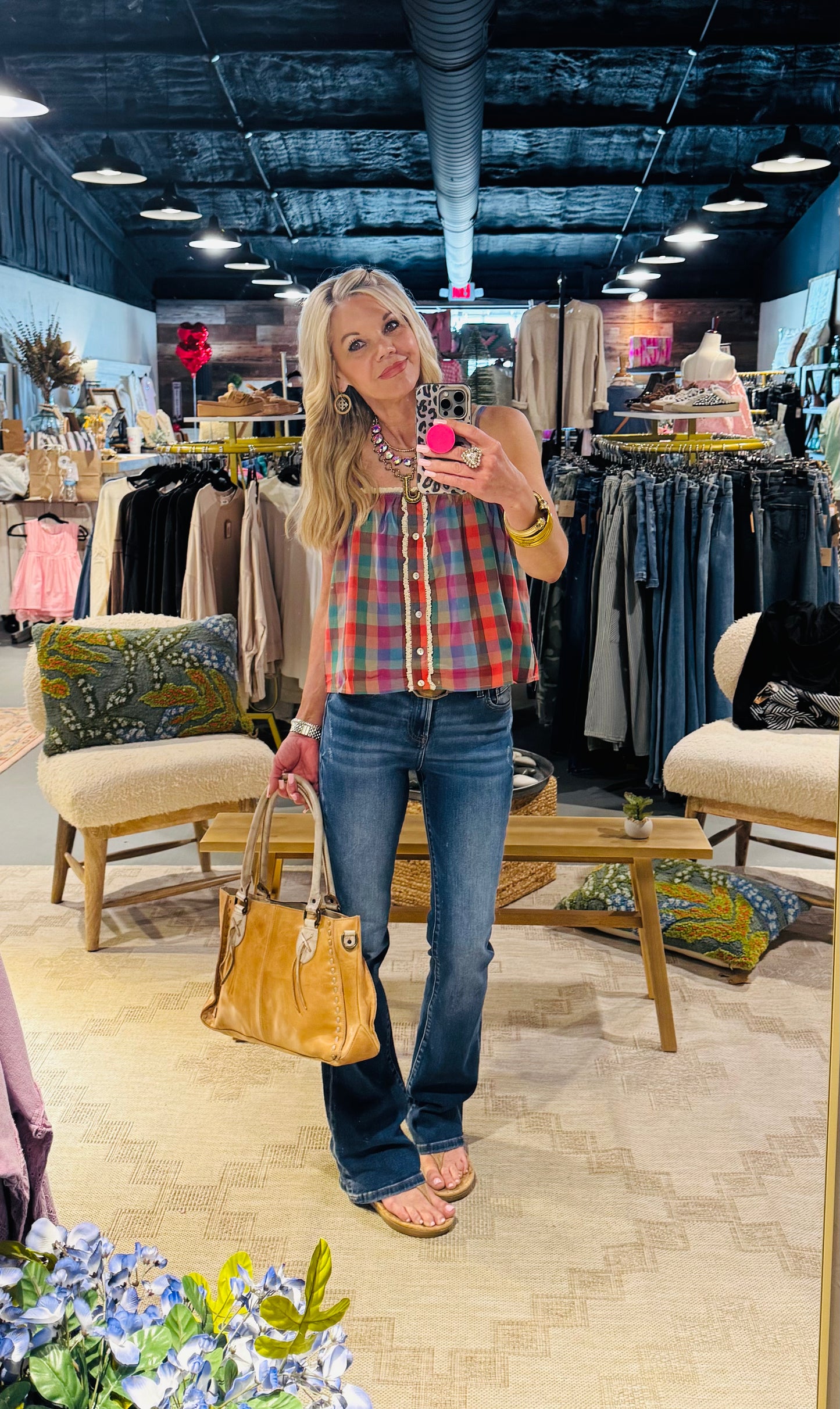 Plaid Cami Top with Adjustable Straps