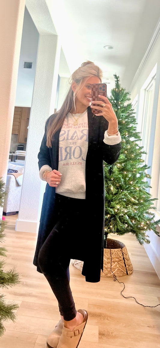Long Black Open Knitted Cardigan