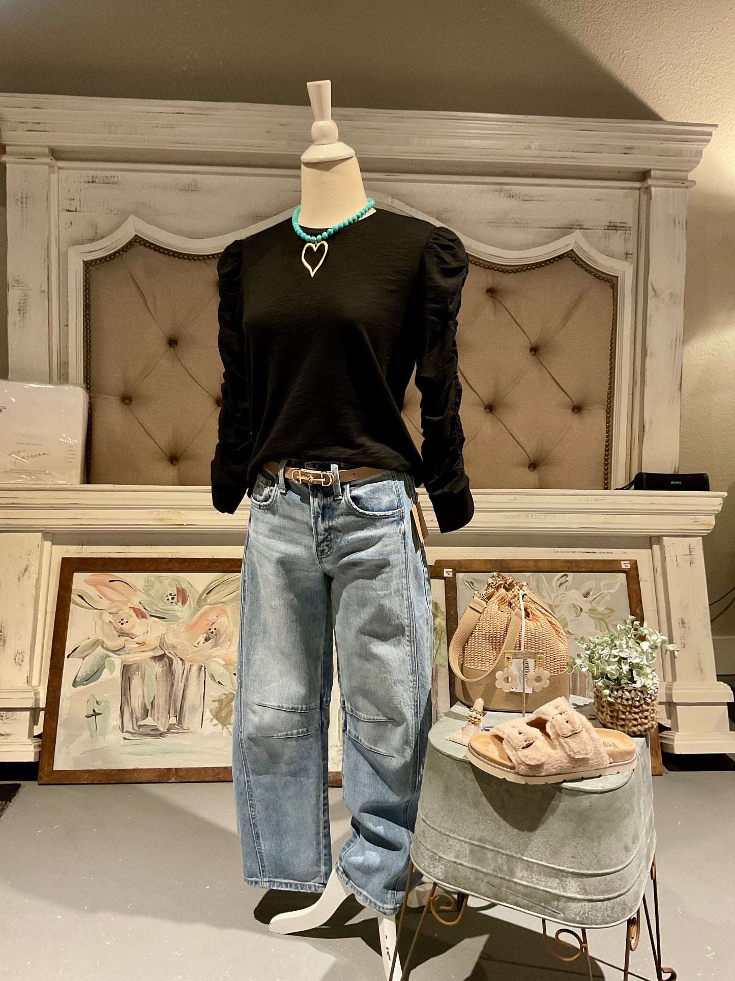 Black Ruched Long Sleeve Tee