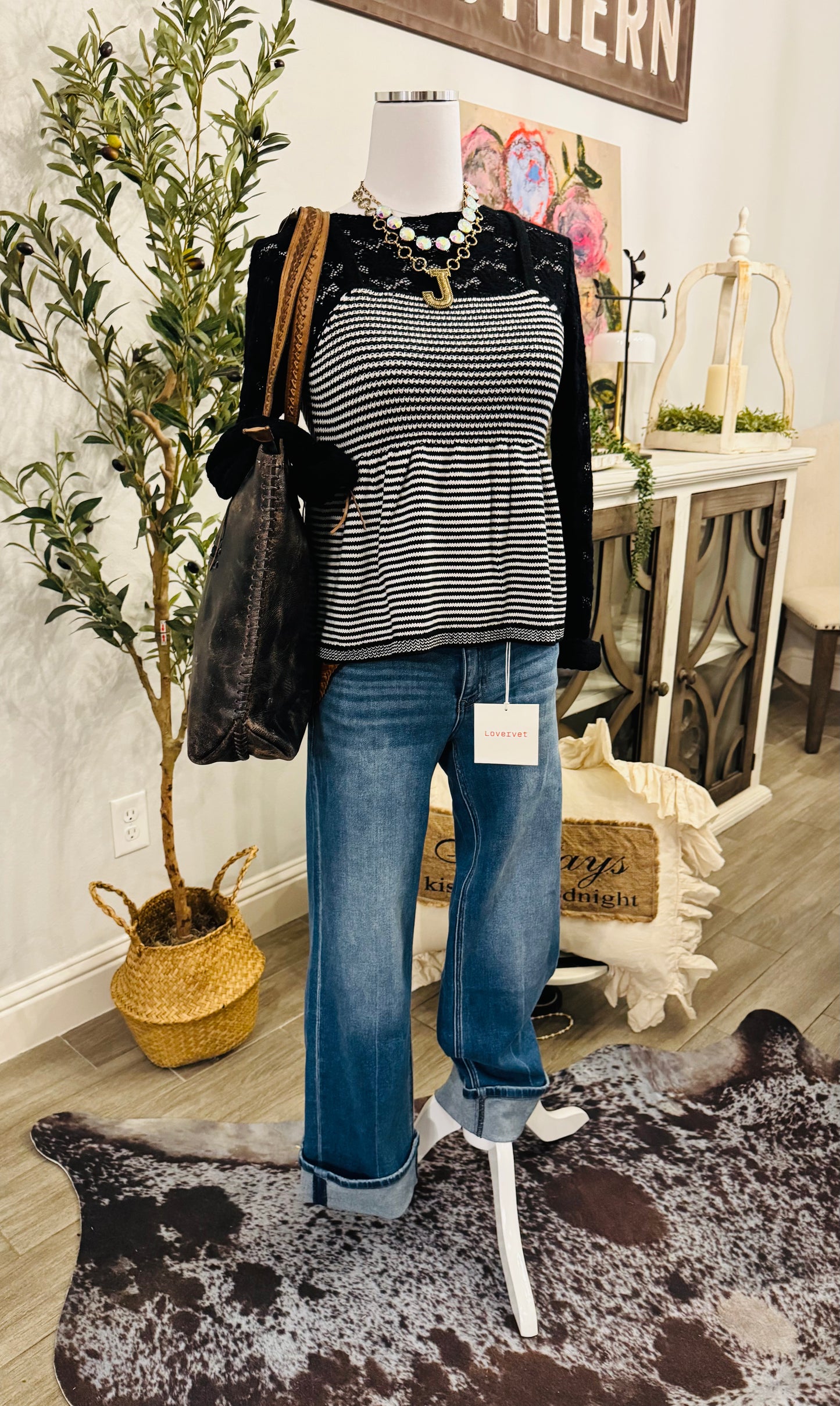 Stripe Knit Babydoll Sweater Cami