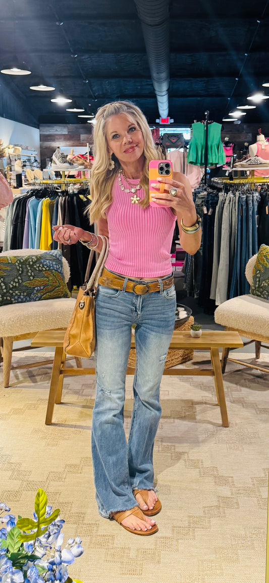 Ribbed Seamless Washed Tank Top in Candy Pink