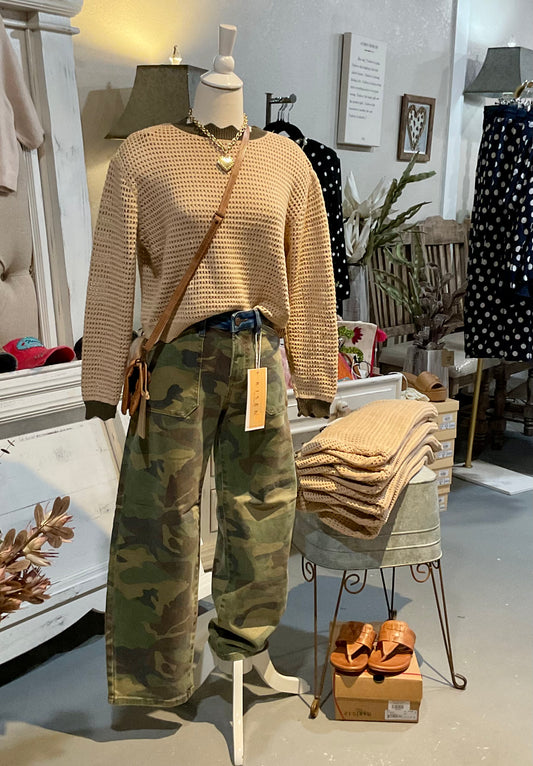 Camo Slouchy Cropped Barrel Jeans