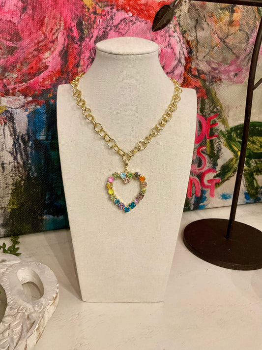 Multi Color Crystal Heart Pendant Only Necklace Sold Separately