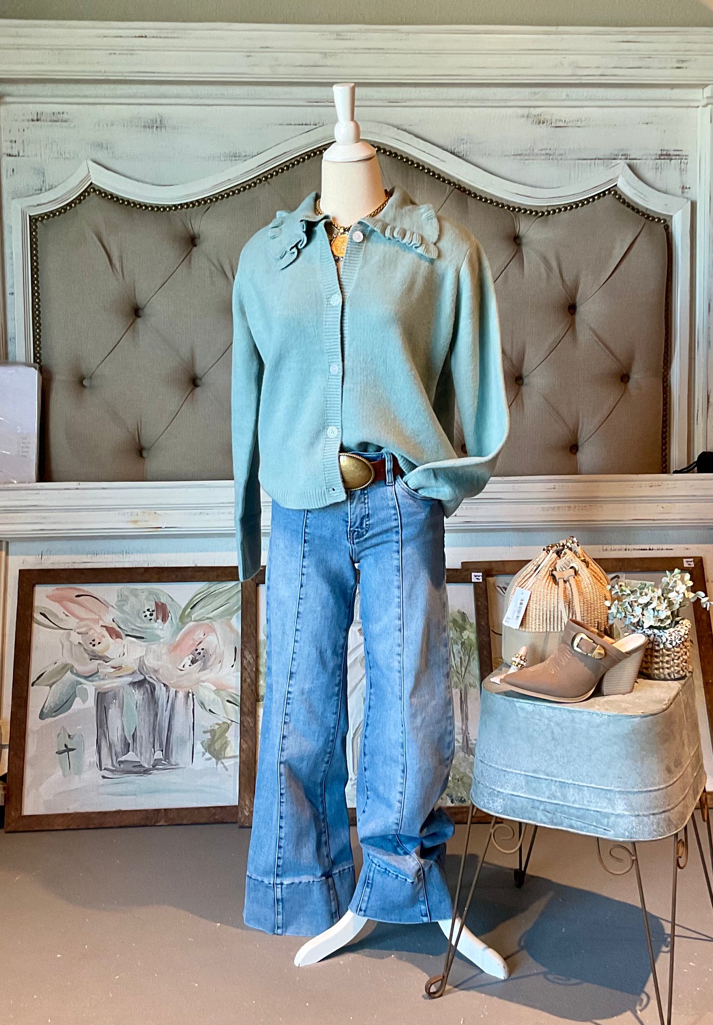 WL18 Mint Peter Pan Collared Button-Up Sweater Cardigan