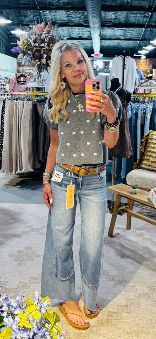 High Rise Crop Wide Leg Seam Detail Jeans