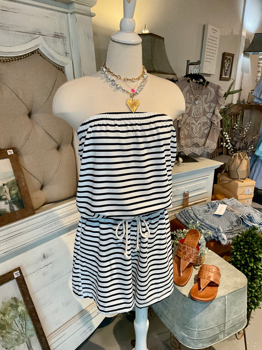 Navy/Ivory Striped Knit Romper