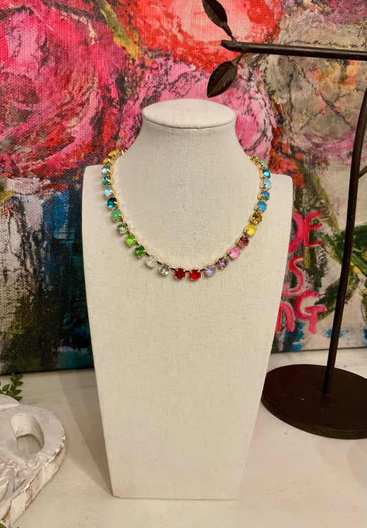 Multi Color 15” Crystal Necklace with 2” Extender