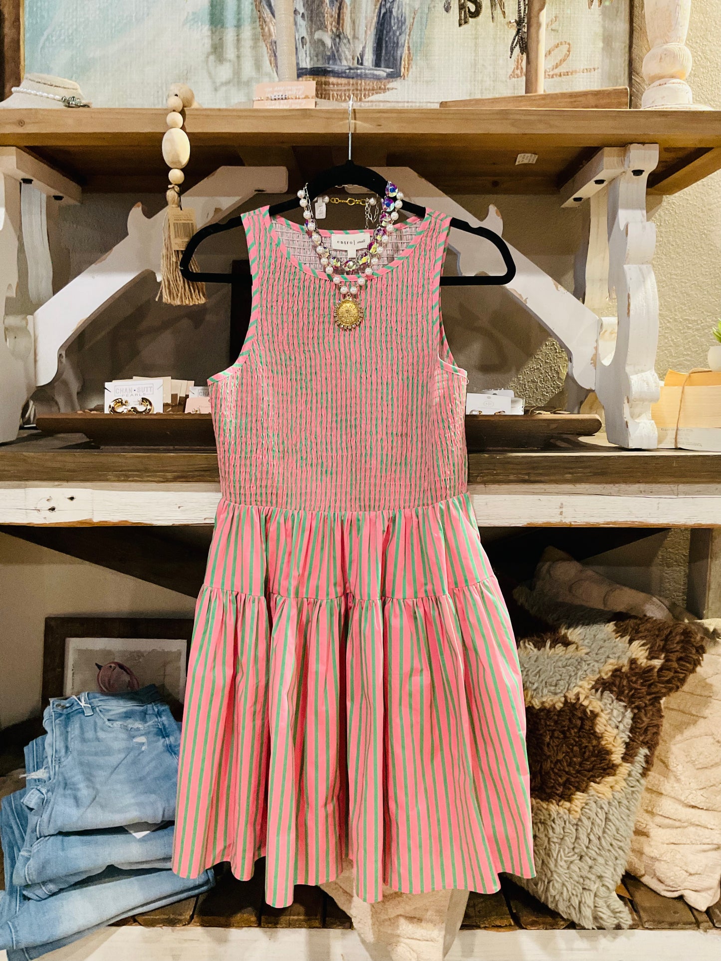 Pink/Green Smocked Dress