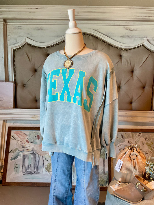 Dusty Blue Snow Washed Texas Oversized Sweatshirt