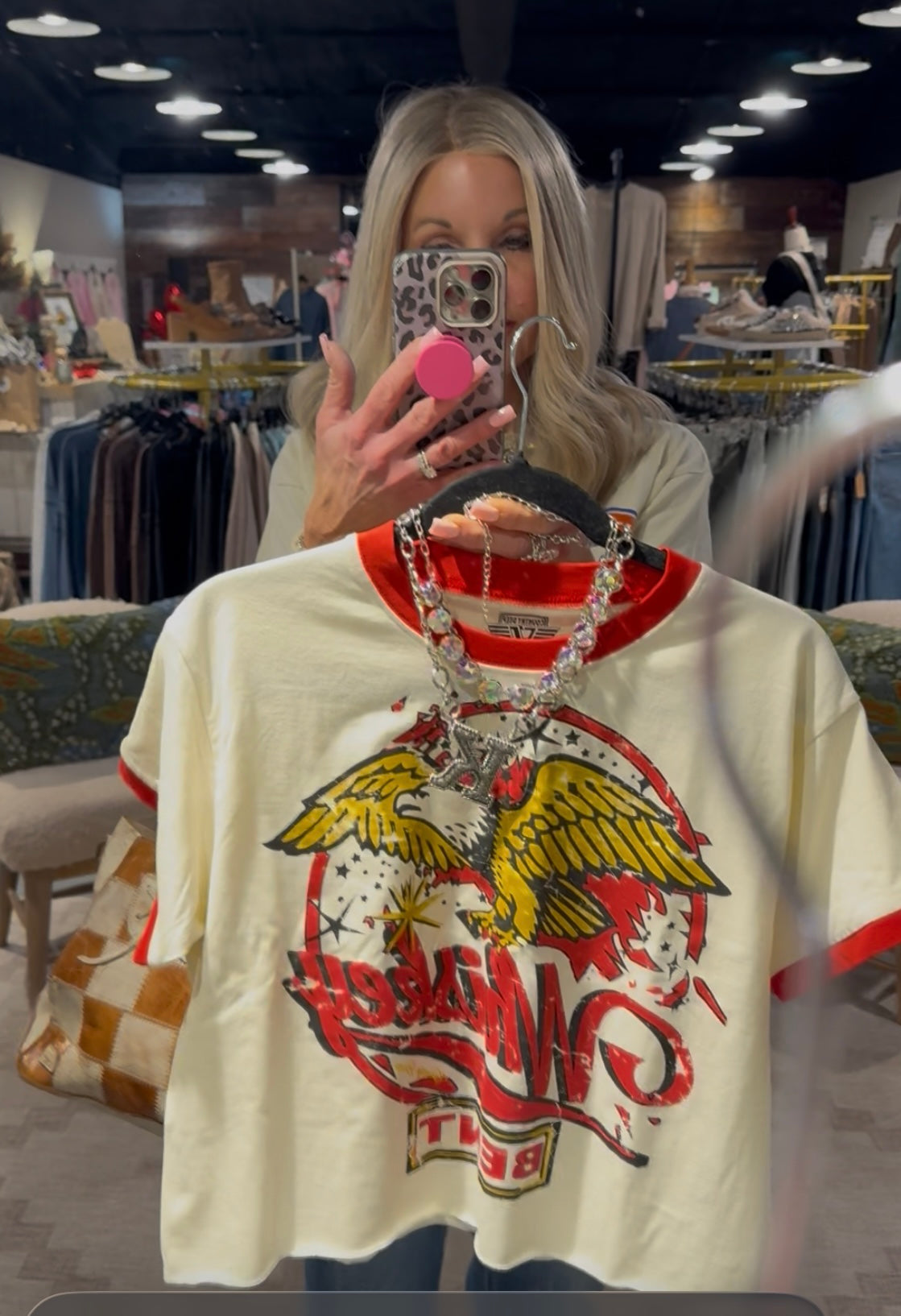 Whiskey Bent Ringer Mom Crop Tee