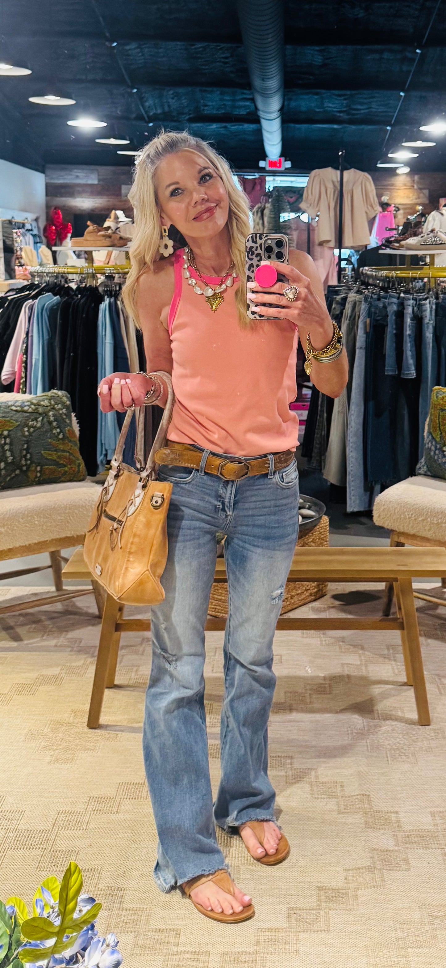 Contrast Racerback Tank in Coral/Punch