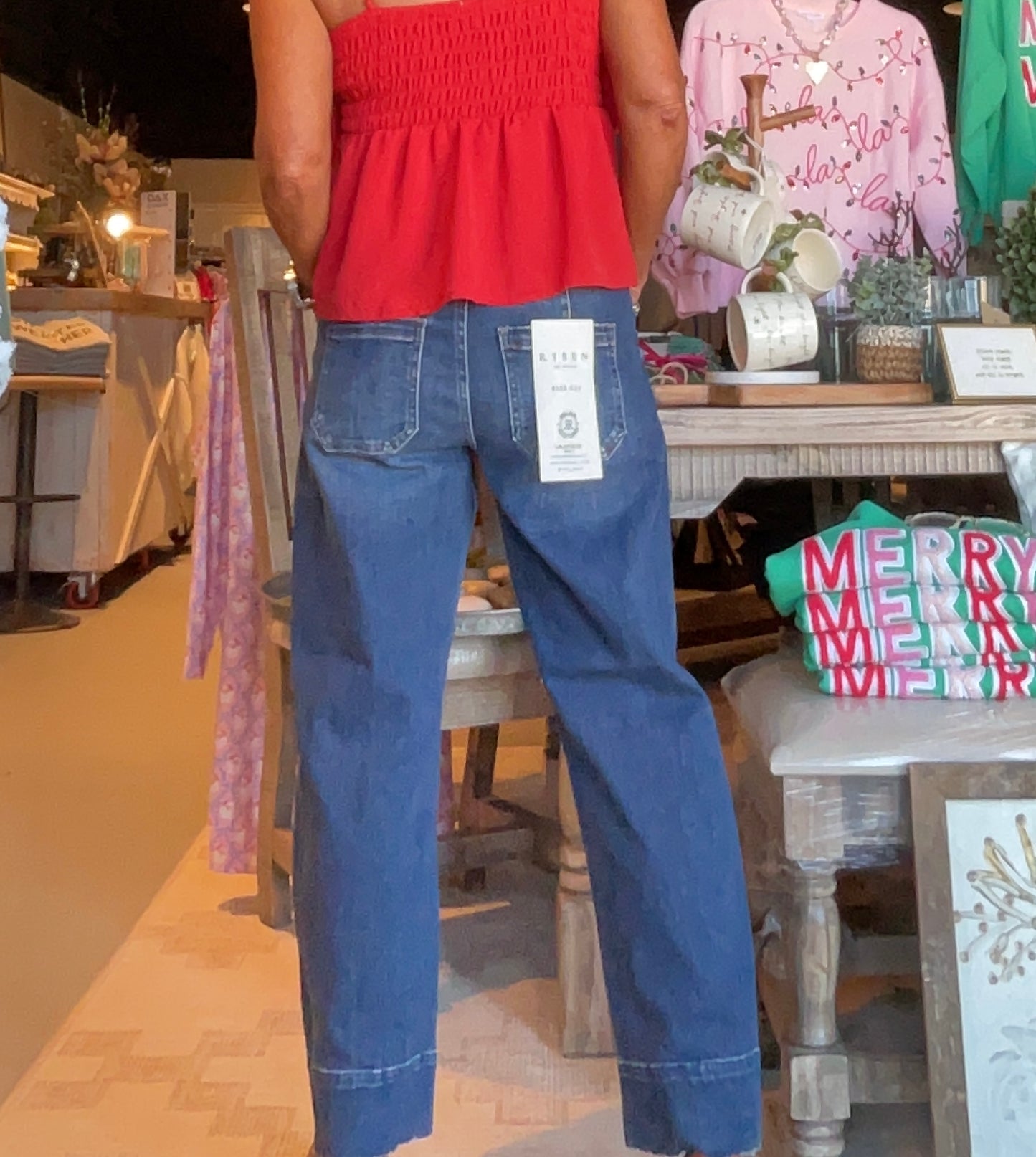 Slouchy Cropped Barrel Jean with Back Elastic Waist