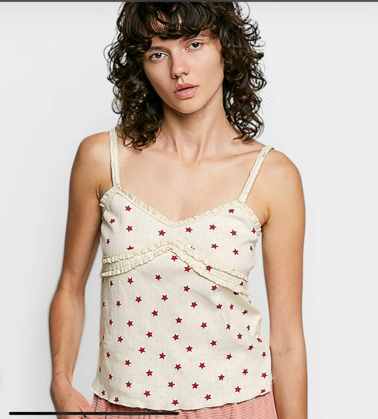 Beige with Red Stars Sleeveless Multi Top