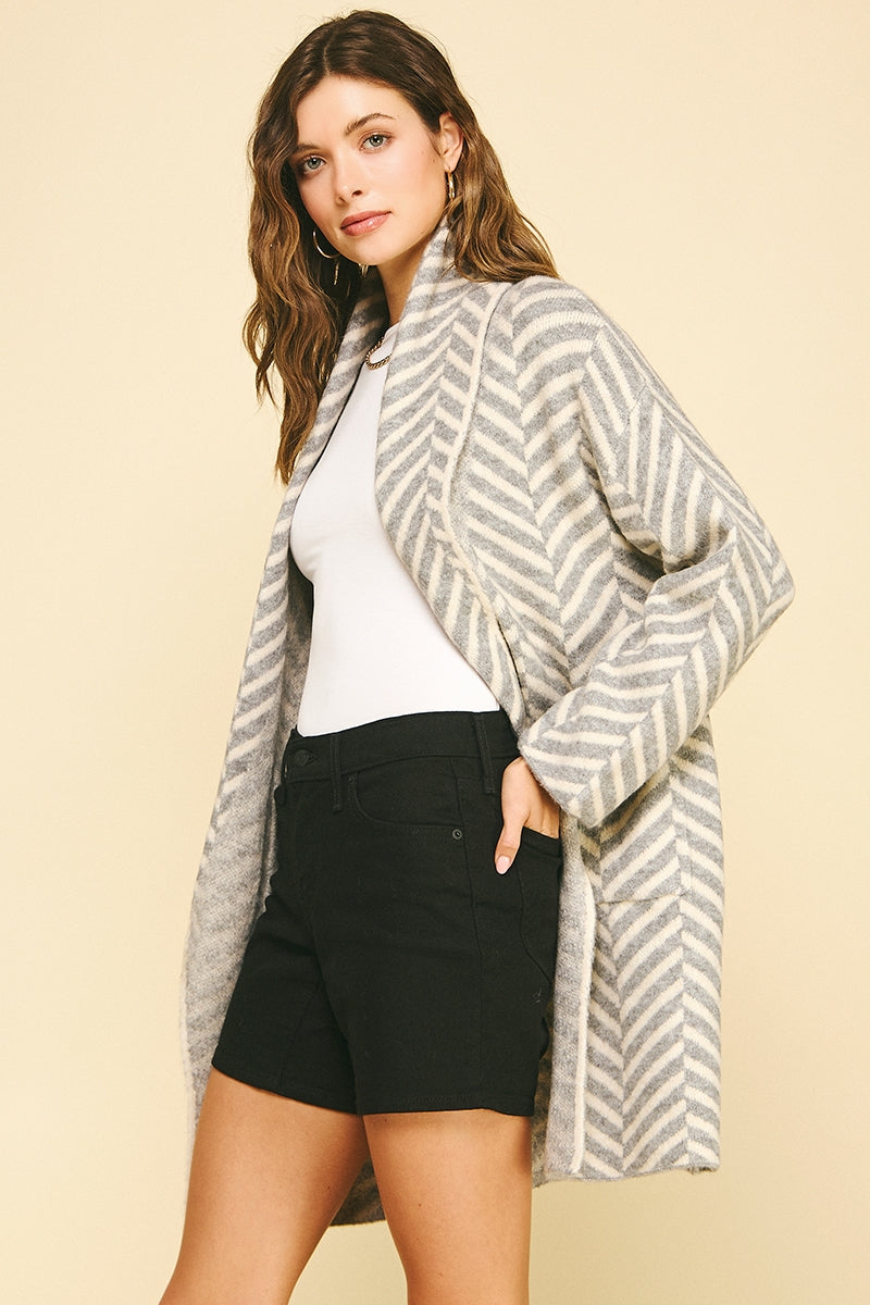 Diagonal Stripe Cardigan in Grey