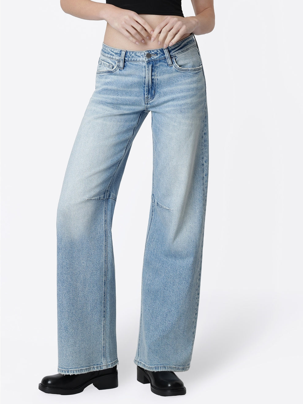 Low Rise Full Length Light Wash Wide Barrel Jeans