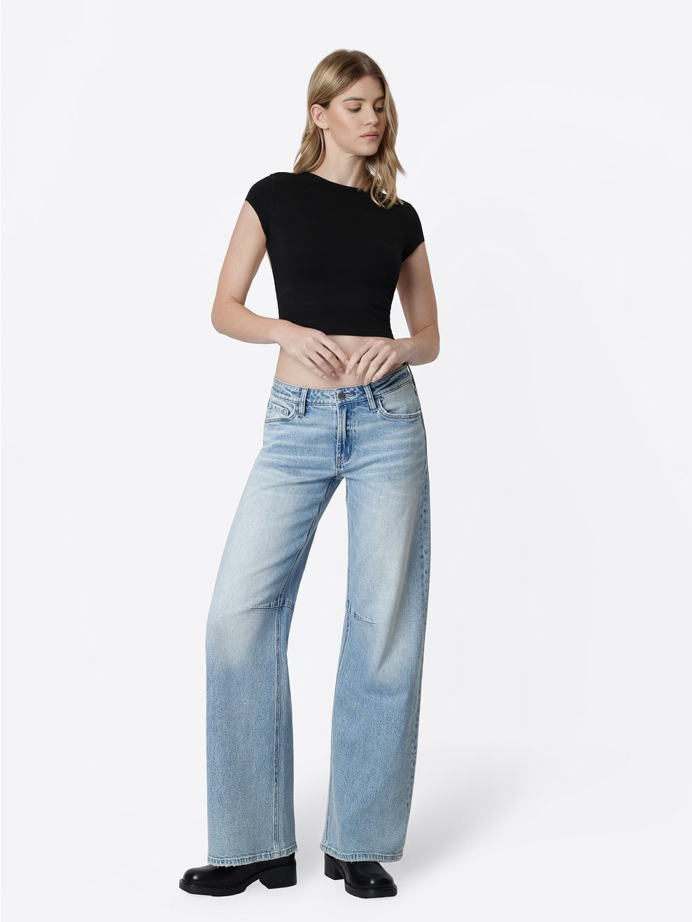 Low Rise Full Length Light Wash Wide Barrel Jeans