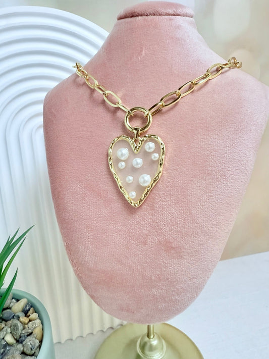 Chunky Pearl Heart Necklace