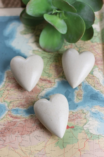 White Hand-Carved Stone Heart