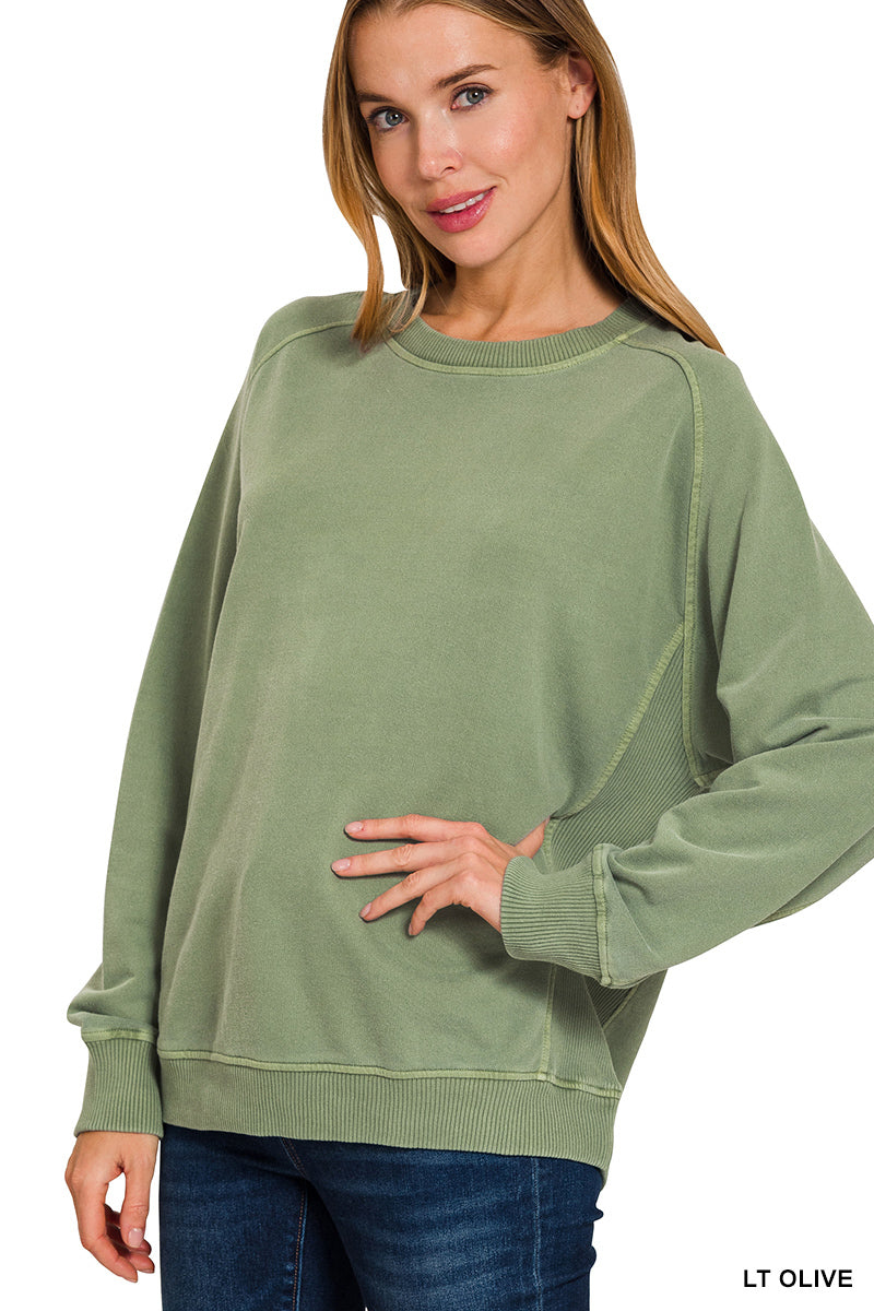 French Terry Pigment Dyed Pullover in Olive
