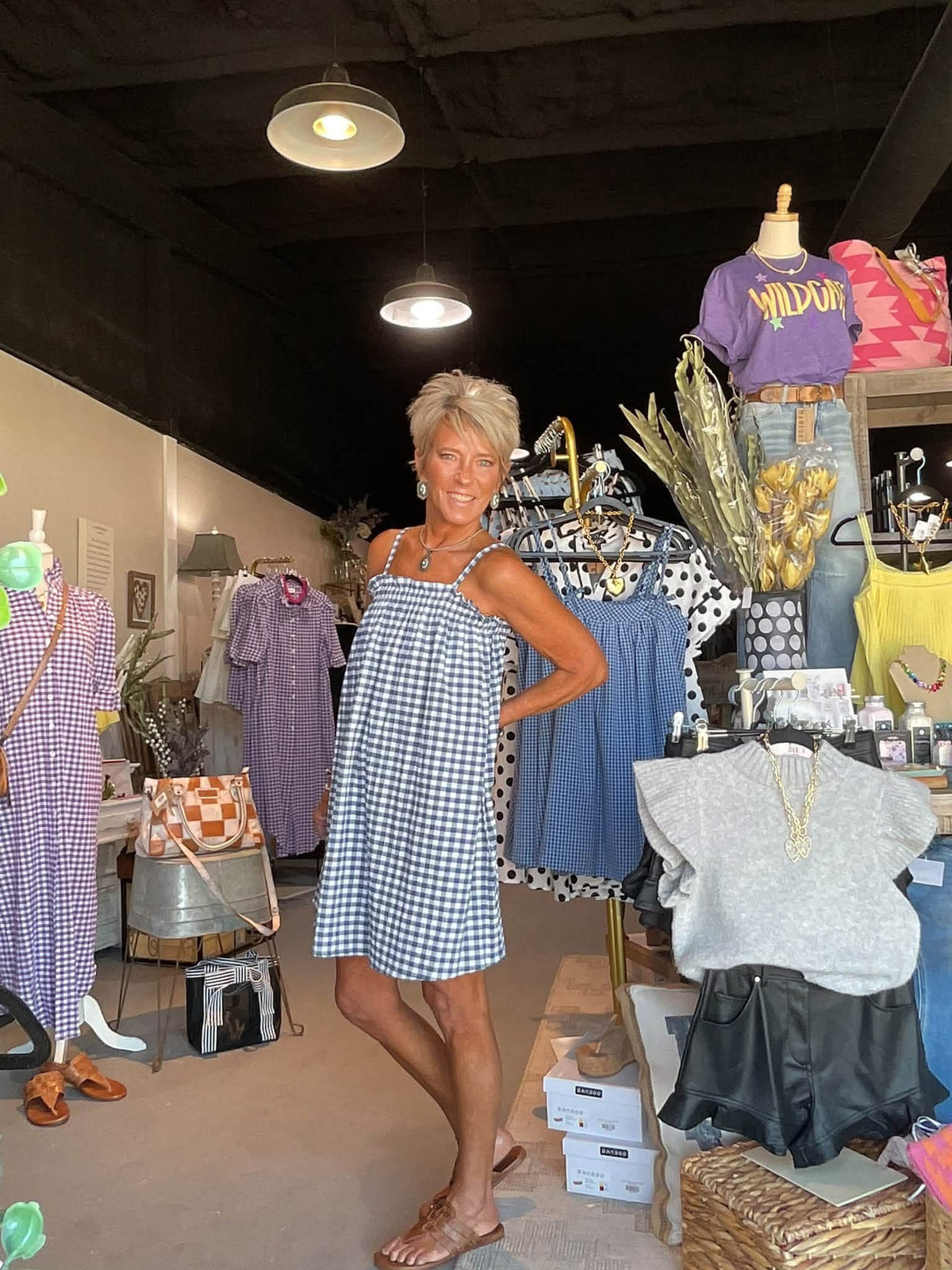 Navy Gingham Spaghetti Strap Dress
