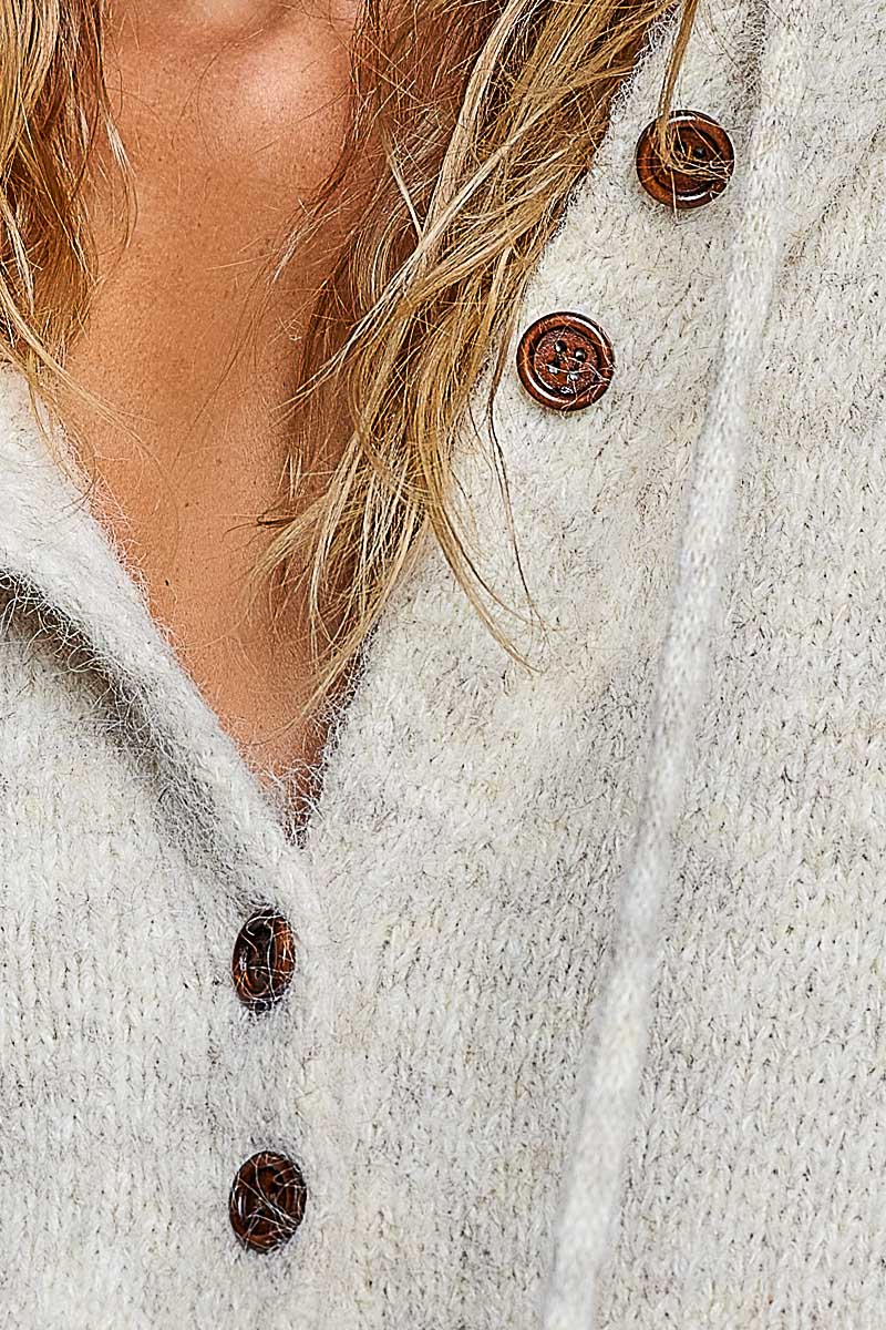 Almond Hooded Knit Cardigan