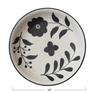 14” Round Hand Painted Stoneware Bowl