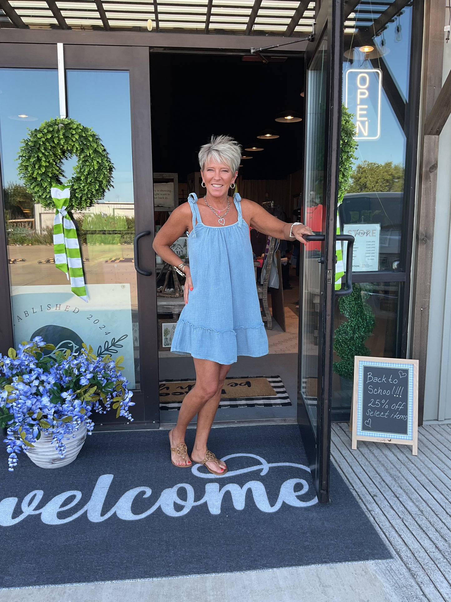 VJ04 Blue Mineral Washed Gauze Dress