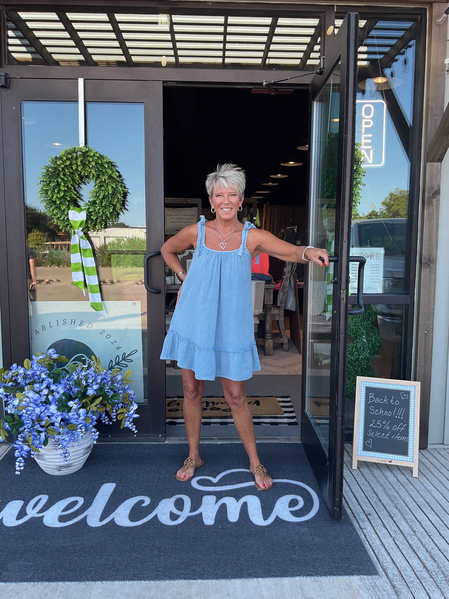 VJ04 Blue Mineral Washed Gauze Dress