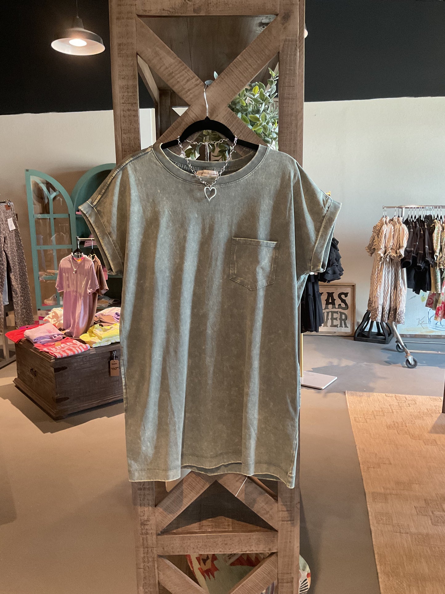 ZN67 Acid Wash T-shirt Dress Green