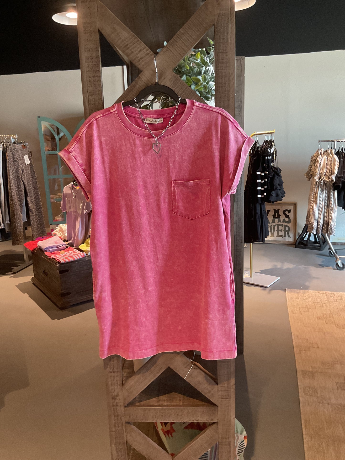 ZN66 Acid Wash T-shirt Dress Red